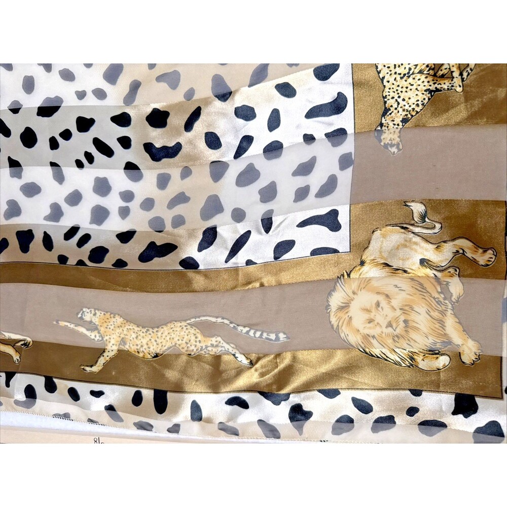 Vintage Safari Animal Print Scarf Leopard Lion Cheetah Square 37x37 Neutral